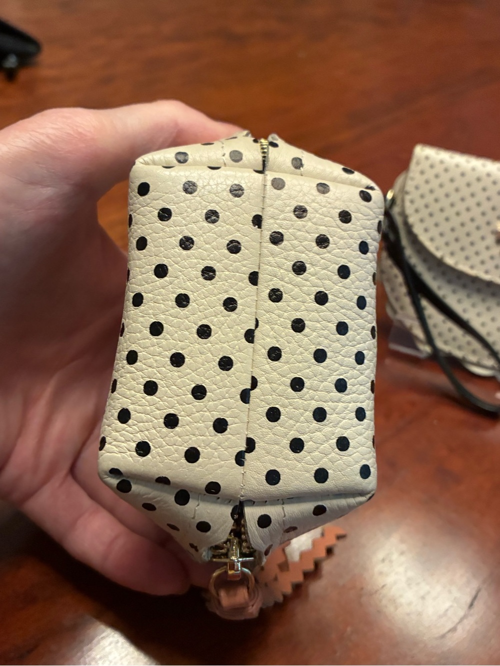 RADLEY LONDON White and Black Polka Dot Leather Cosmetic Pouch - Picture 6 of 8